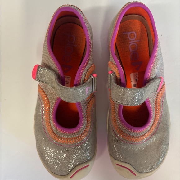 Plae Emme Kids Shoes with Glittery Gray with pink and Orange Accents - Picture 2 of 7